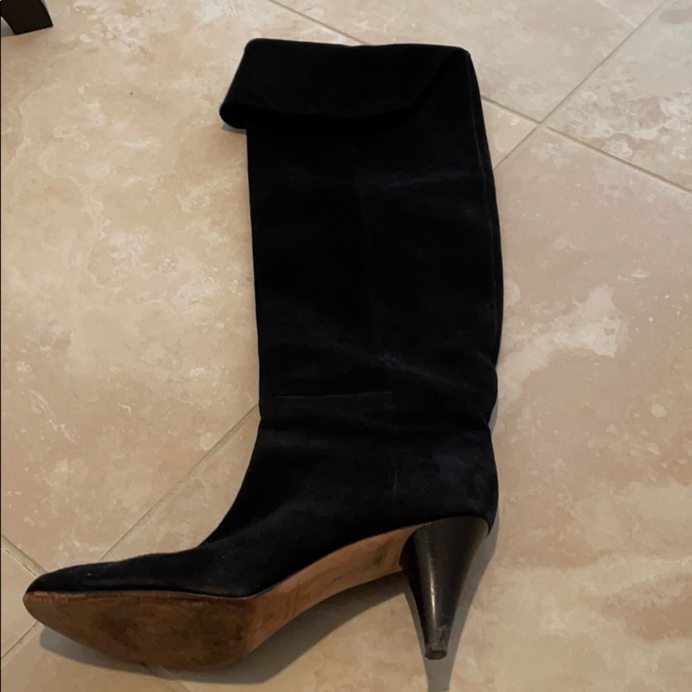 Loeffler Randall tall suede boot with cuff detail.